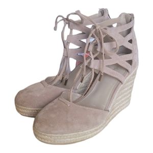 Limelight Nude Suede Lace-up espadrille wedges Size 8